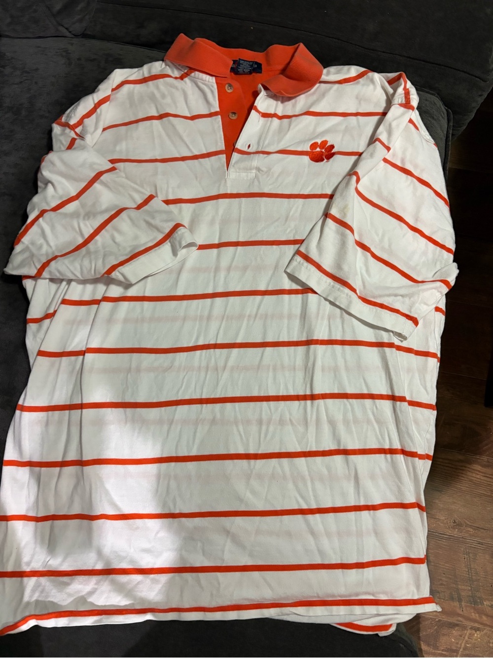 Men’s Clemson Tigers Vintage Striped Polo Shirt Size XXL